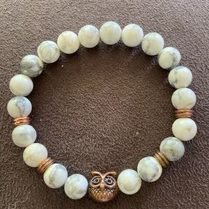 White Marble & Rose Gold Alpha Owl Bracelet Rose Gold Owl Center piece